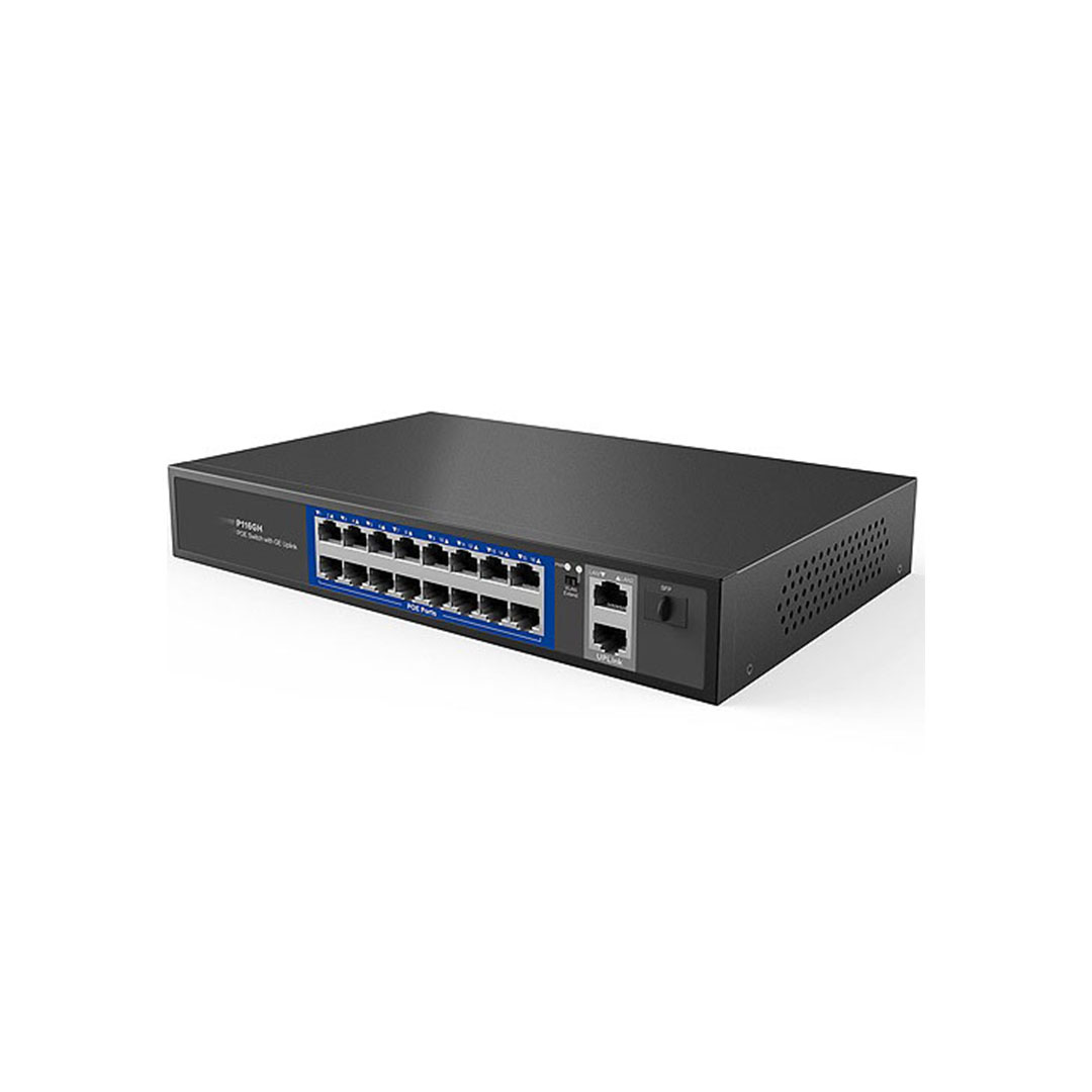 16 Port PoE Switch | 10/100 Mbps + 2 Gigabit Uplink + 1 SFP | 200W Güçlü PoE Ağ Çözümü