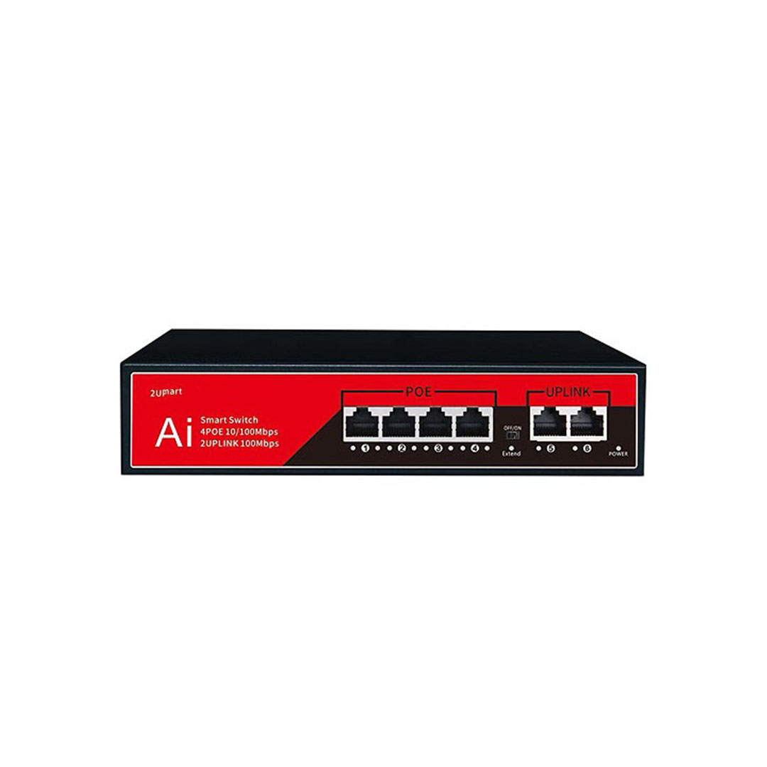 4 Port PoE 10/100 + 2x10/100 Mbps 78W Güçlü Yönetilemeyen PoE Switch