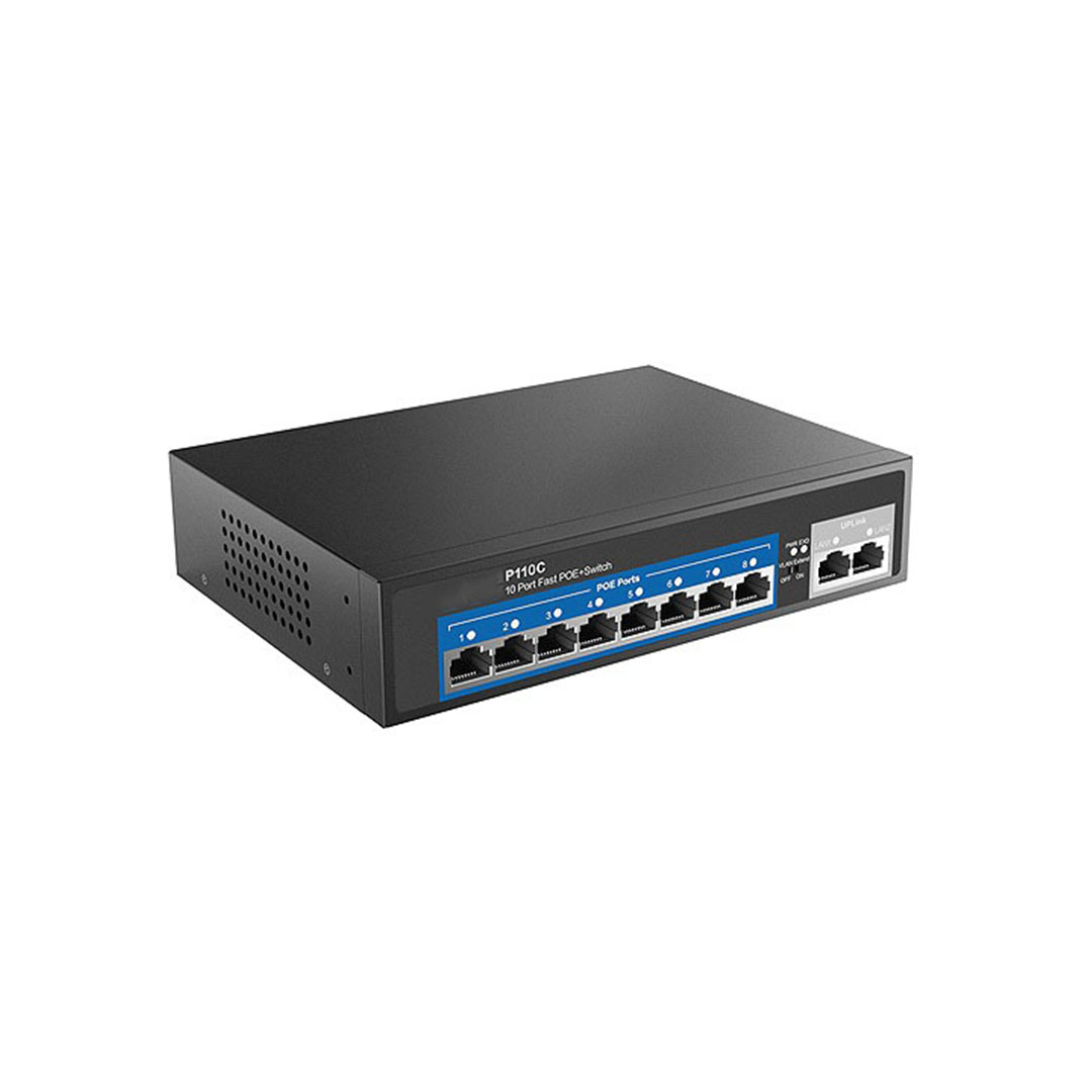 8 Port PoE 10/100 Mbps + 2 Uplink Portlu 120W Güçlü PoE Switch | Tak-Çalıştır Ağ Çözümü