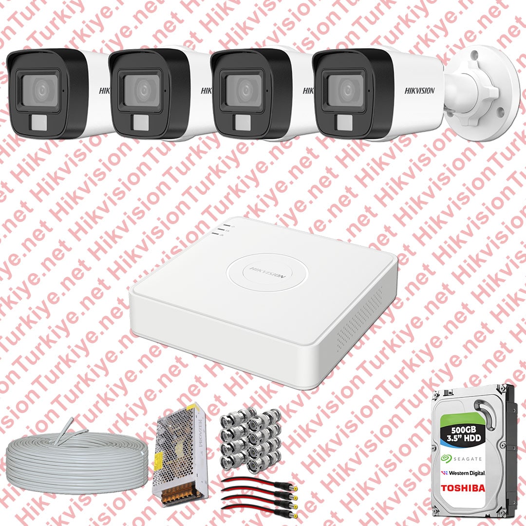 Hikvision 04 Kameralı Colorvu Hibrit Güvenlik Kamerası