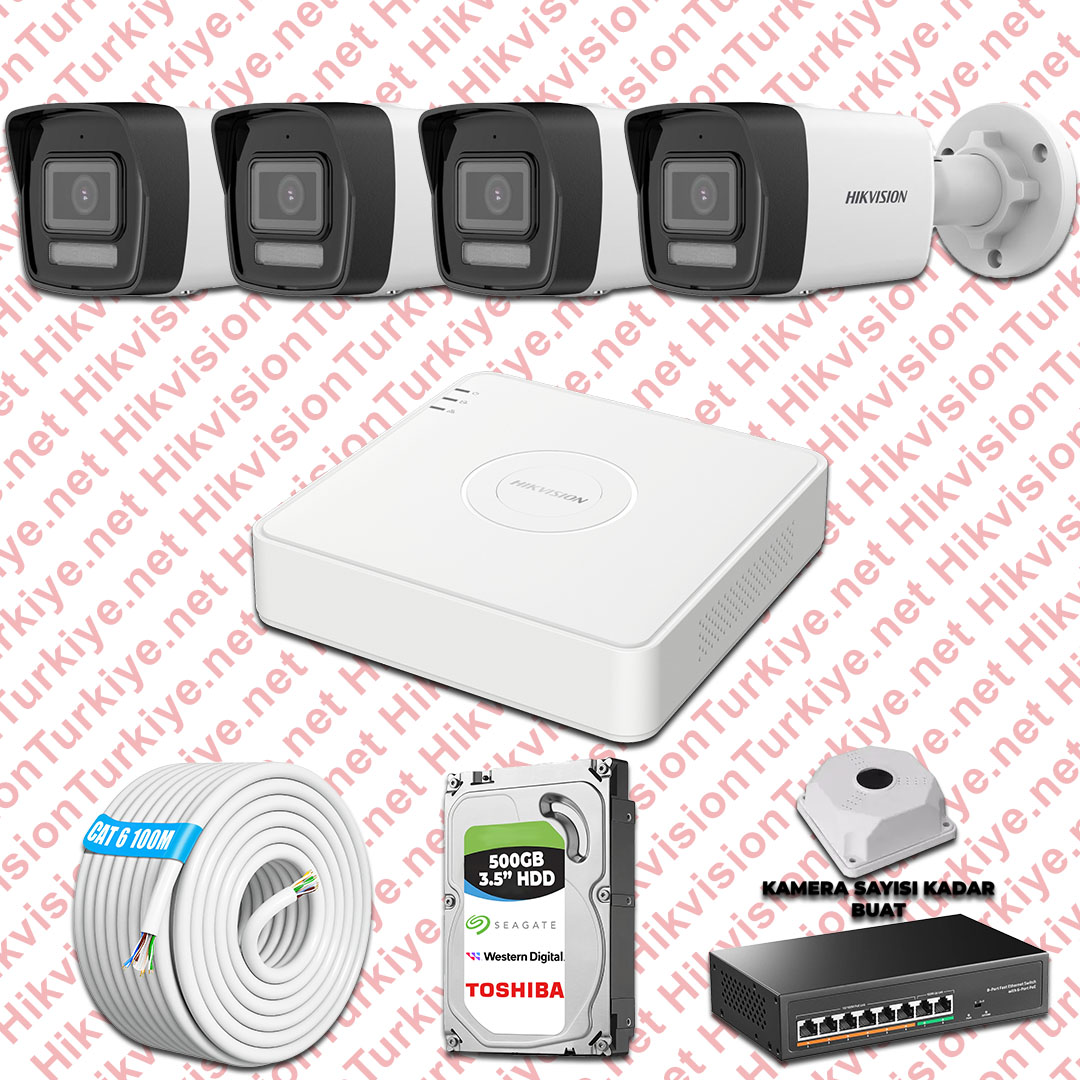 Hikvision İp 04 Kameralı Set 1080p Colorvu Mikrofonlu